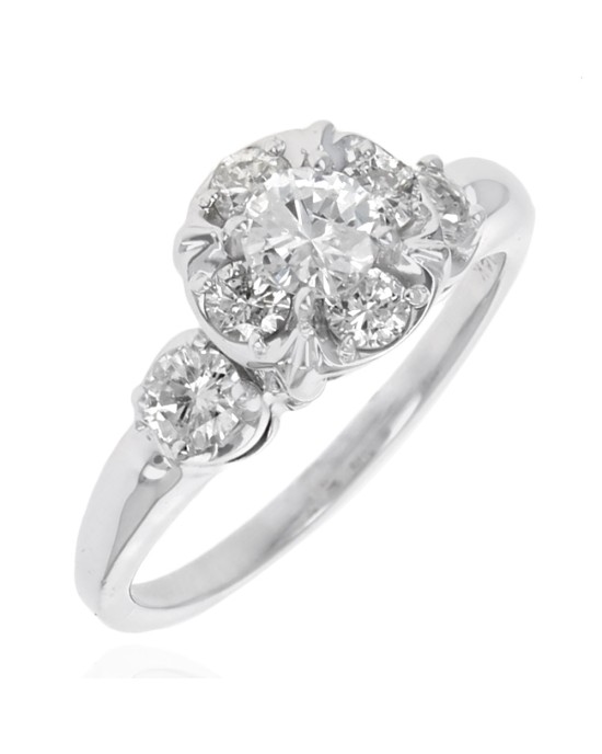 Diamond Cluster Halo Ring in White Gold