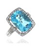 Blue Topaz and Diamond Halo Ring in White Gold