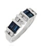 Blue Sapphire and Diamond Tapered Ring in White Gold