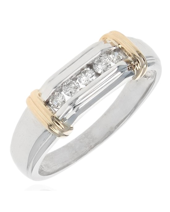 Gentlemen's Diamond Fluted Accent Ring in White and Yellow Gold