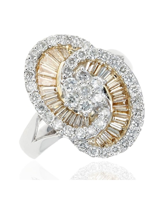 Tellow and White Diamond Swirl Ring