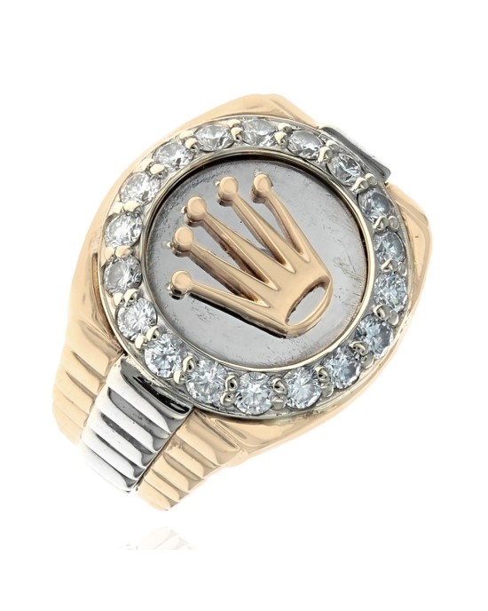 Gentlemen's Diamond Rolex Style Halo Ring in White and Yellow Gold
