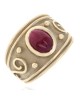 Ruby Cabochon Scroll Accent Ring in Yellow Gold