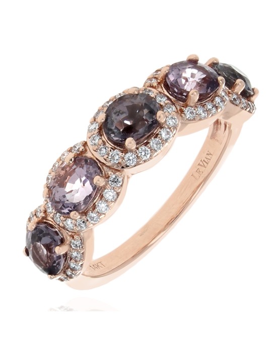 Mixed Berry Spinel and Diamond Halo Ring in Rose Gold