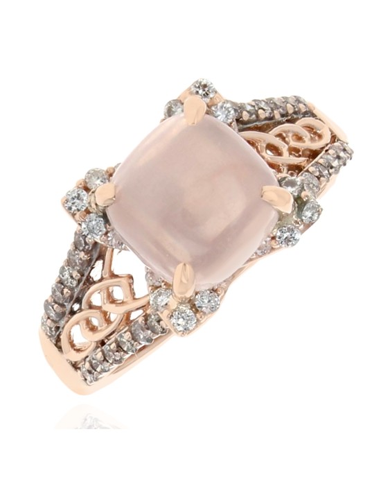 Rose Quartz and Diamond Scroll Accent Ring in Rose Gold