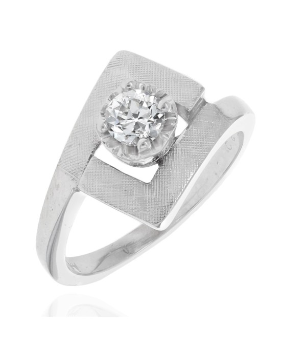 Diamond Solitaire Bypass Ring in White Gold