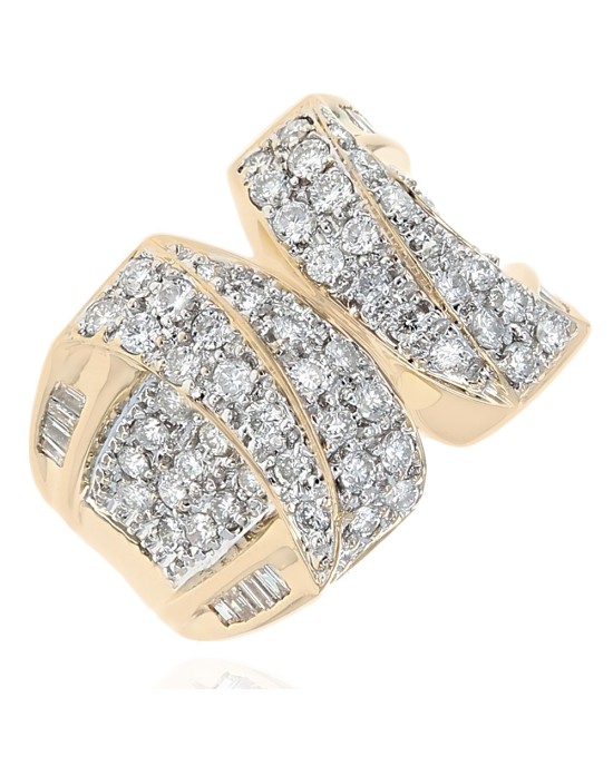 Diamond Pave Puffed Ring with Baguette Diamond Accent