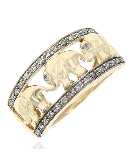Diamond Open Cut Elephant Ring in Yellow Gold