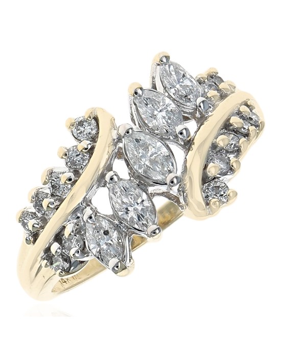 Marquise and Round Diamond Bypass Ring in Yellow Gold