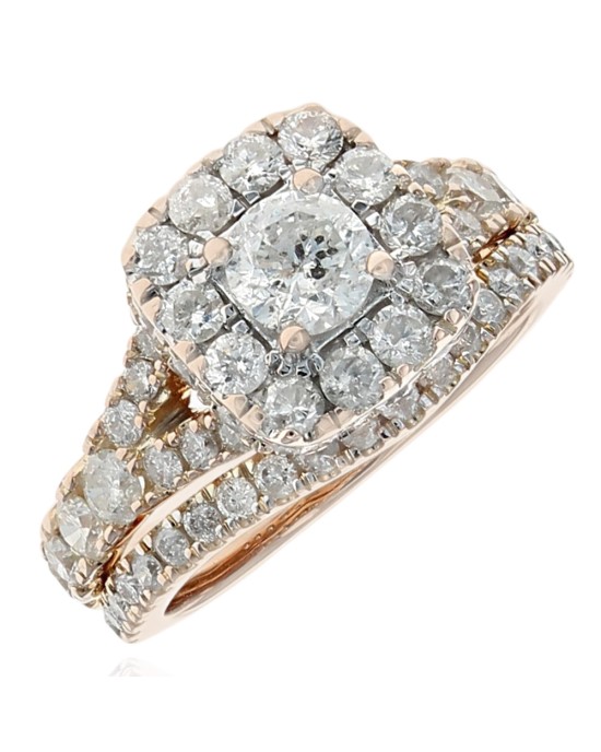 Diamond Square Halo Wedding Ring in Rose Gold