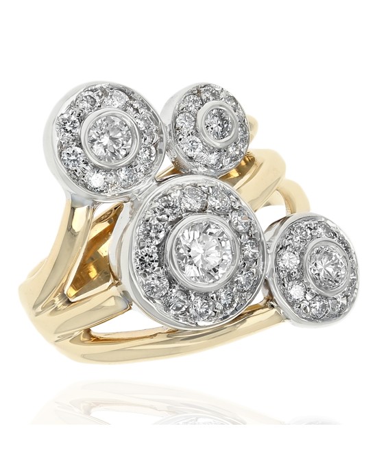 Round Brilliant Diamond Staggered Cluster Halo Ring