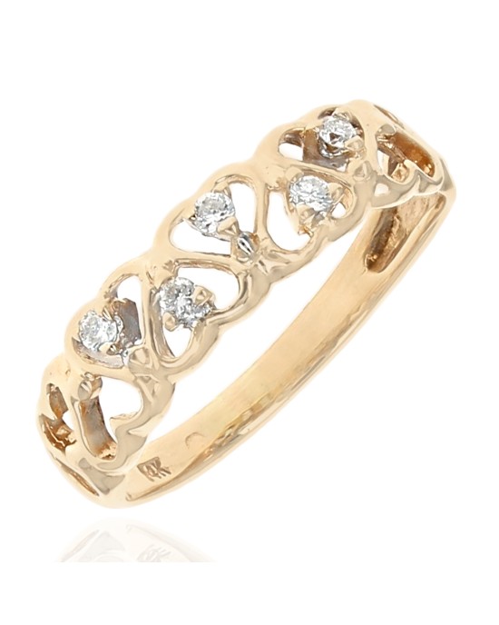 Diamond Open Heart Tapered Ring in Yellow Gold