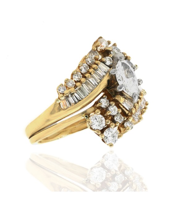 Mixed Cut Diamond Bypass Cluster Ring in Yellow Gold