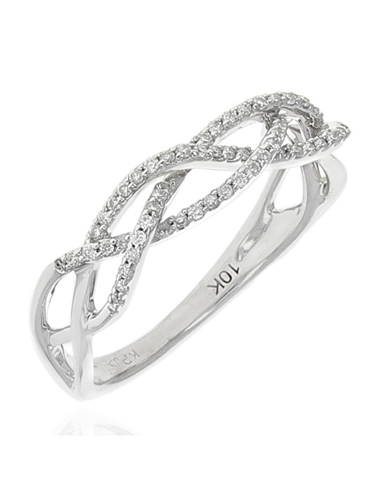 Diamond Open Cut Crossover Ring in White Gold