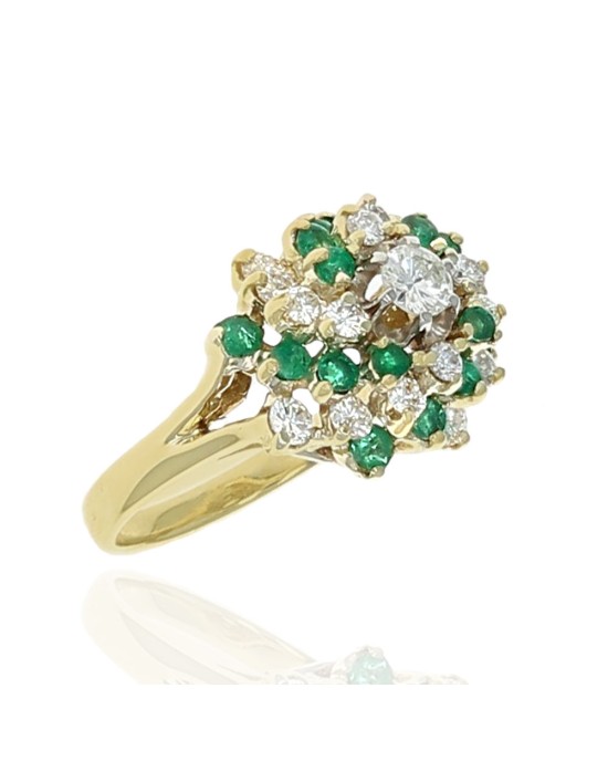 Diamond and Emerald Pinwheel Dome Ring in Yellow Gold