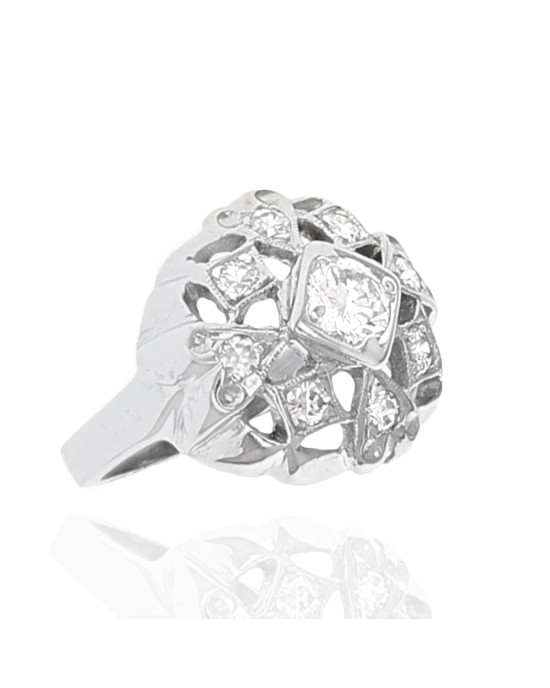 Vintage Diamond Open Cut Ring in White Gold