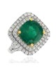 Cushion Cut Emerald and Diamonnd Double Halo Ring