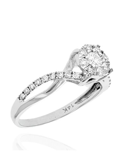 Diamond Cluster Crossover Shank Engagement Ring