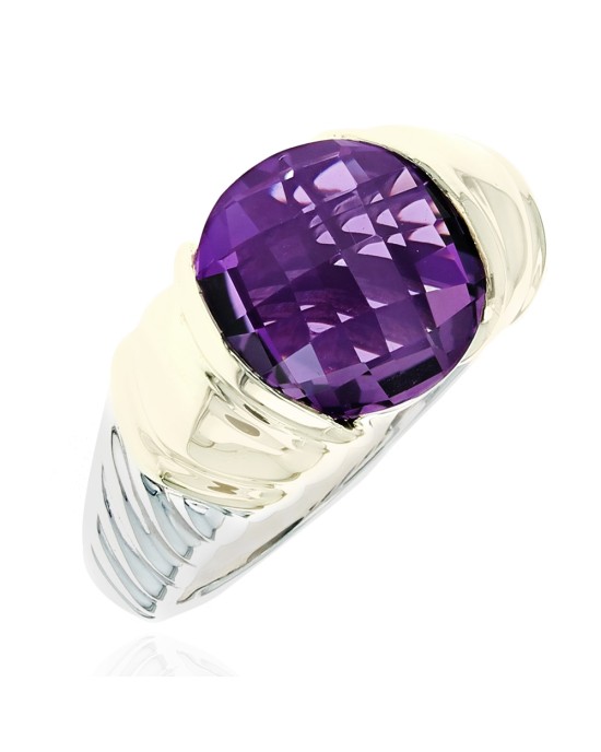 David Yurman Faceted Amethyst Ring in Silver and Gold