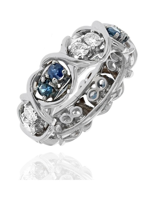 Alternating Sapphire and Diamond Crossover Eternity Ring