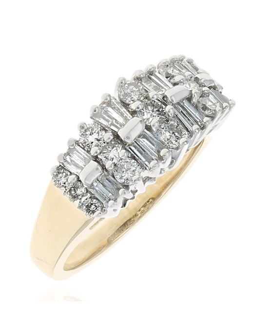 2 Row Alternating Round and Baguette Diamond Ring