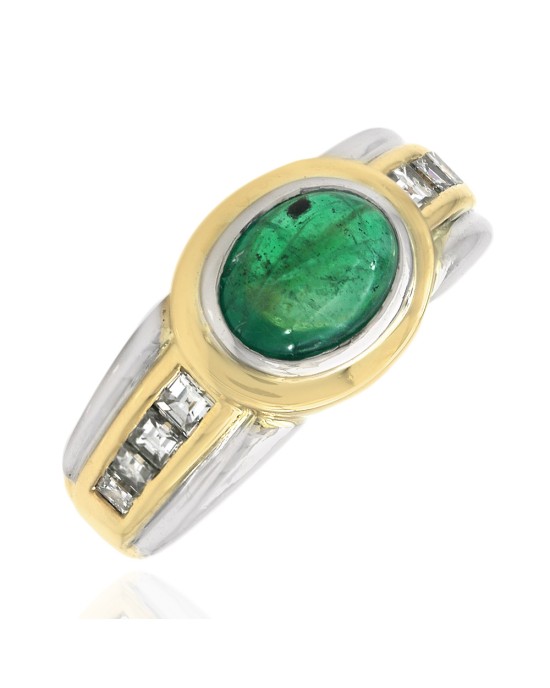 Emerald Cabochon and Diamond Tapered Ring