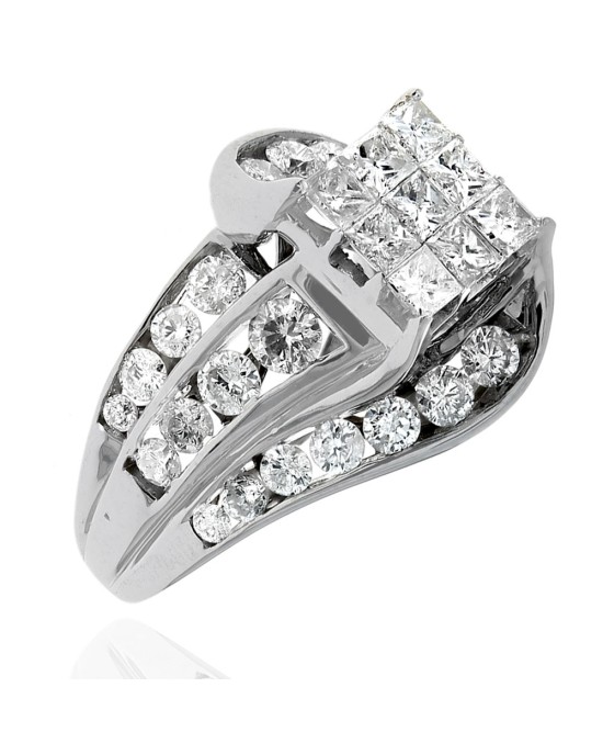 3 Row Diamond Bypass Ring in White Gold