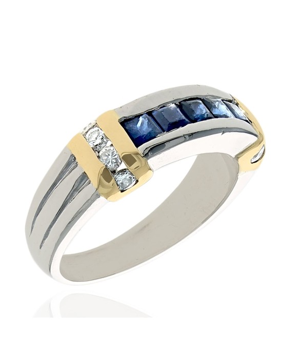 2 Tone Sapphire and Diamond Fluted Ring