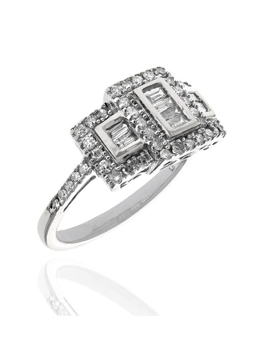 Diamond Halo Triple Cluster Ring in White Gold
