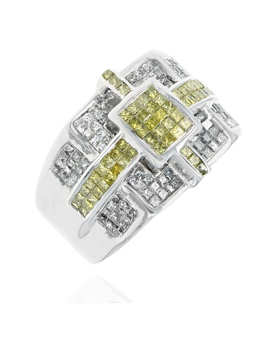 Fancy Yellow and White Diamond Ring in White Gold
