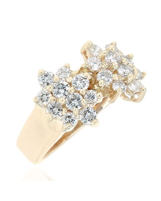 Diamond Double Cluster Ring in Yellow Gold