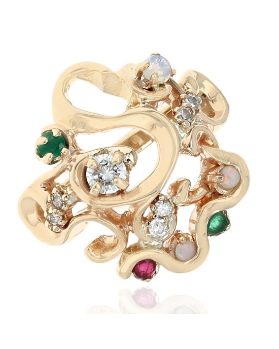 Multi Gem Open Cut Squiggle Ring in Yellow Gold