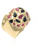 Ruby and Dark Blue Sapphire Dome Style Wide Concave Ring in Yellow Gold