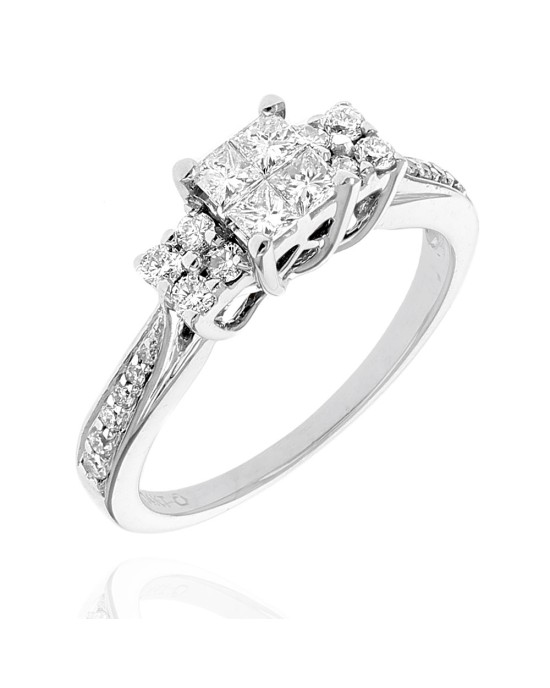 Diamond Three Station Engagement Ring in White Gold