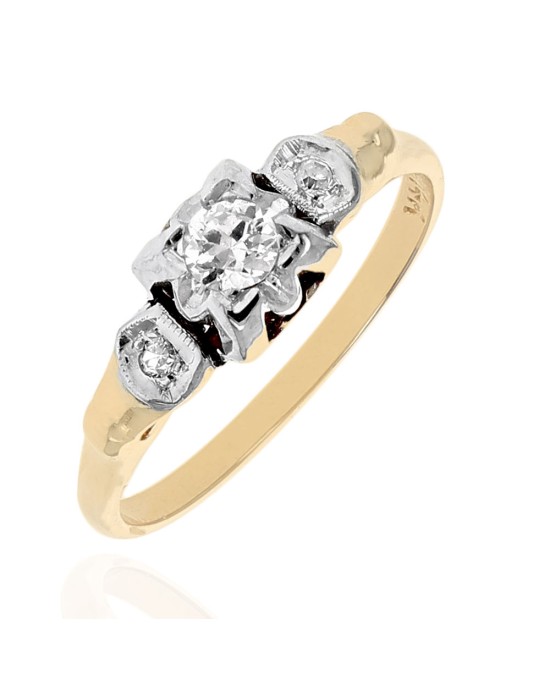 Vintage Diamond Engagement Ring in White and Yellow Gold