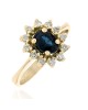 Dark Blue Australian Sapphire and Diamond Halo Ring in Yellow Gold