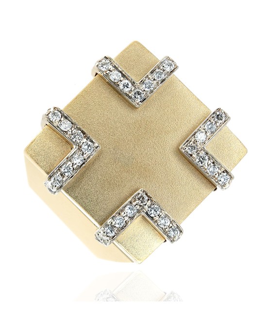 Gentlemans Diamond Square Top Cross Motif Ring