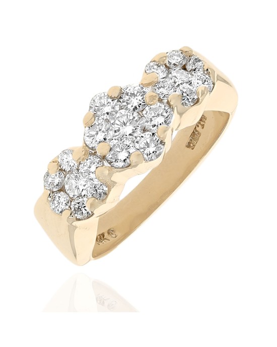 Diamond Triple Cluster Ring in Yellow Gold