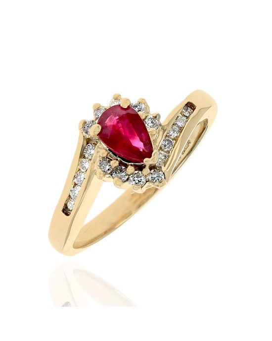 Ruby and Diamond Bypass Ring in Yellow Gold