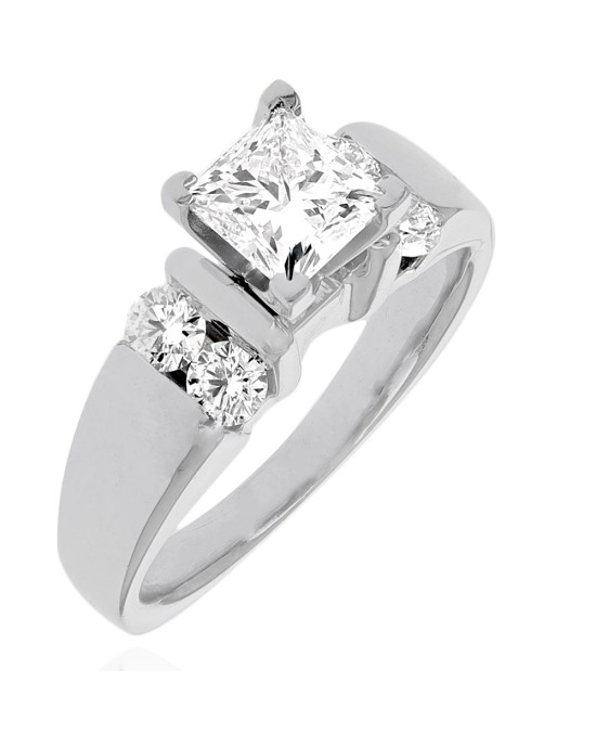 GIA Square Brilliant Diamond Round Diamond European Shank Engagement Ring