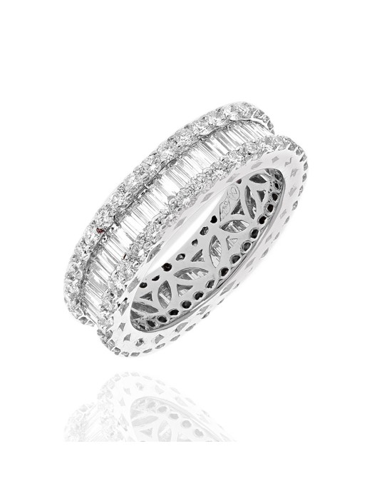3 Row Alterning Round and Baguette Diamond Eternity Band