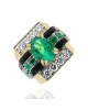 Emerald, Diamond, and Black Onyx Cocktail Ring in White and Yellow Gold