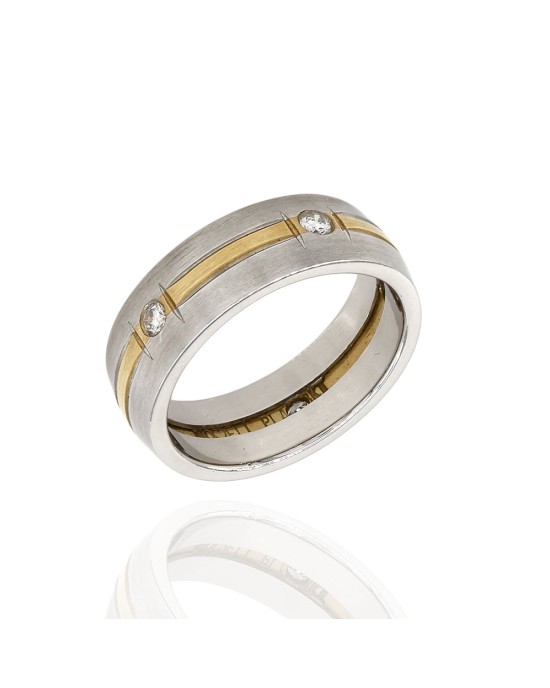 Platinum and Gold Band with Diamonds, 6.3mm