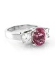 Cushion Cut Pink Sapphire & Carre Diamond Three Stone Ring in Platinum