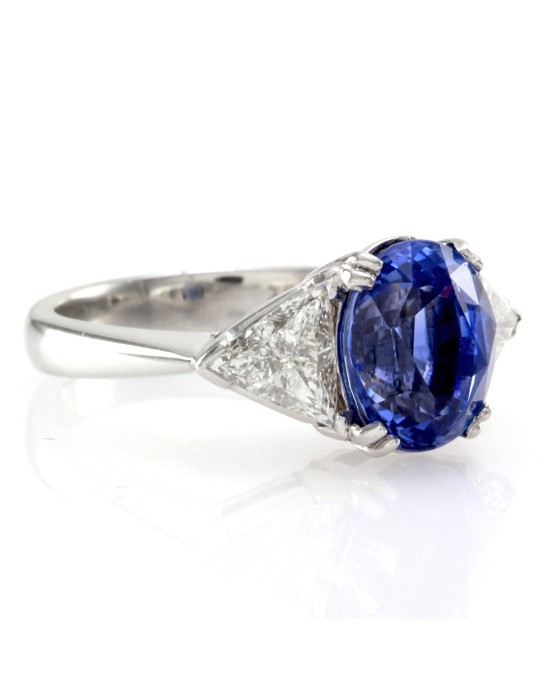 Oval Sapphire and Trilliant Diamond Ring in Platinum