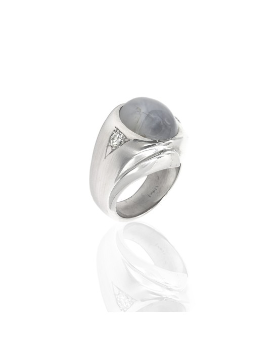 Grey Star Sapphire and Diamond Ring in Gold