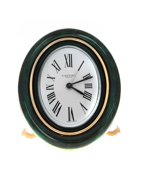 Cartier Paris Gold & Plate Nephrite Jade Alarm Desk Clock 7509
