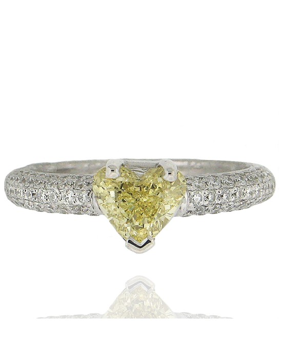1.09ct I1, GIA Ceritfied Fancy Yellow Diamond Engagement Ring in 18KW Gold