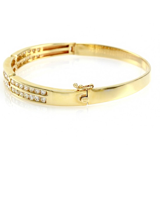 14K Yellow Gold Two Rows Diamond Cuff Bracelet