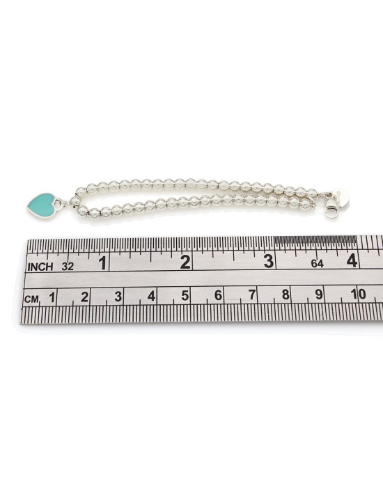 Return to Tiffany Heart Tag Bead Bracelet in Silver with A Diamond, 4 mm, Size: Extra Small
